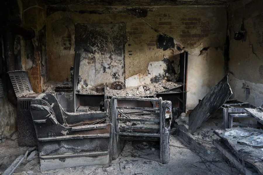 Fire-damaged interior before restoration — fire damage restoration in Boca Raton